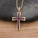 NEW AAA+ Cubic Zirconia Diamonds 4 Colors Choice Cross Blue/Purple/Green/Gold Crystal Necklaces - The Jewellery Supermarket