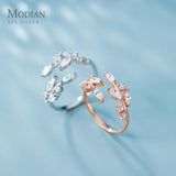 Rose Gold Colour Shining AAAA Simulated Diamonds Leaves Ring - Silver Wedding Engagement Ring Jewellery