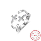 Charming Trendy Cross  Silver 925 Religious Adjustable Rings For Women - Christian Jewellery