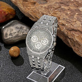 NEW Luxury Top Brand  2pcs Gold Colour Cuban Chain Male Bling Iced Out Wristwatch Bracelet for Men - The Jewellery Supermarket