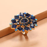 NEW VINTAGE RINGS Vintage Blue Crystal Big Flower Wedding Promise Bohemian Rings