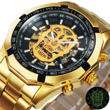 NEW ARRIVAL - Luxury Men Gold Automatic Strap Skeleton Mechanical Skull Watch - The Jewellery Supermarket