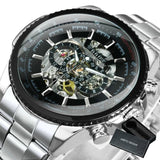 NEW - Luxury Men Silver Gold Skeleton Automatic Mechanical Wrist Military Watch - The Jewellery Supermarket