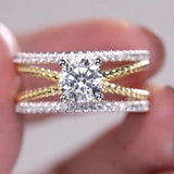 Glamorous Luxury Gold Silver Color Geometry AAA+ Cubic Zirconia Diamonds Fashion Ring - The Jewellery Supermarket