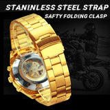 NEW ARRIVAL - Luxury Men Gold Automatic Strap Skeleton Mechanical Skull Watch - The Jewellery Supermarket