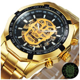 NEW ARRIVAL - Luxury Men Gold Automatic Strap Skeleton Mechanical Skull Watch