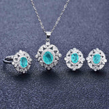 Luxury Design Wedding Paraiba Pendant Earrings Necklace Tourmaline Stone 3Pcs Jewellery Set