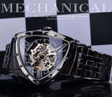 BEST GIFT IDEAS - Stainless Steel Triangle Skeleton Black Mechanical Wristwatch - The Jewellery Supermarket
