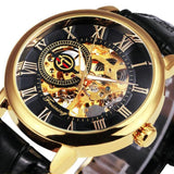 NEW - Luxury Mens Gold Mechanical Skeleton Leather Forsining 3d Hollow Watch - The Jewellery Supermarket