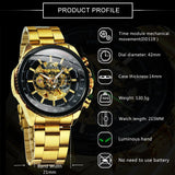 NEW - Luxury Men Silver Gold Skeleton Automatic Mechanical Wrist Military Watch - The Jewellery Supermarket