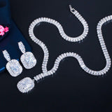 NEW ARRIVAL - Square Drop Dark Blue AAA+ Cubic Zircon Diamonds Necklace and Earrings Women -Quality Jewelery Set - The Jewellery Supermarket