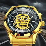 NEW ARRIVAL - Luxury Men Gold Automatic Strap Skeleton Mechanical Skull Watch - The Jewellery Supermarket