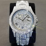 New Luxury Full Simulated Diamond Silver Quartz Wristwatch Hip Hop Iced Out Waterproof Fashion Watches