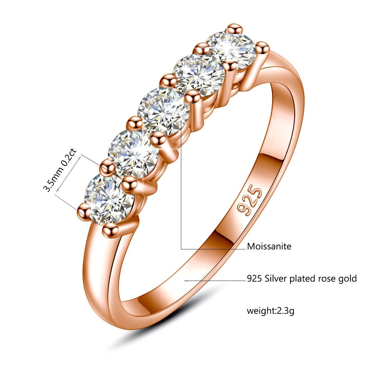 Amazing 5 Stones High Quality Moissanite Diamonds 3.5mm 0.2ct Total 1ct 14K Rose Gold Color Fine Jewellery - The Jewellery Supermarket