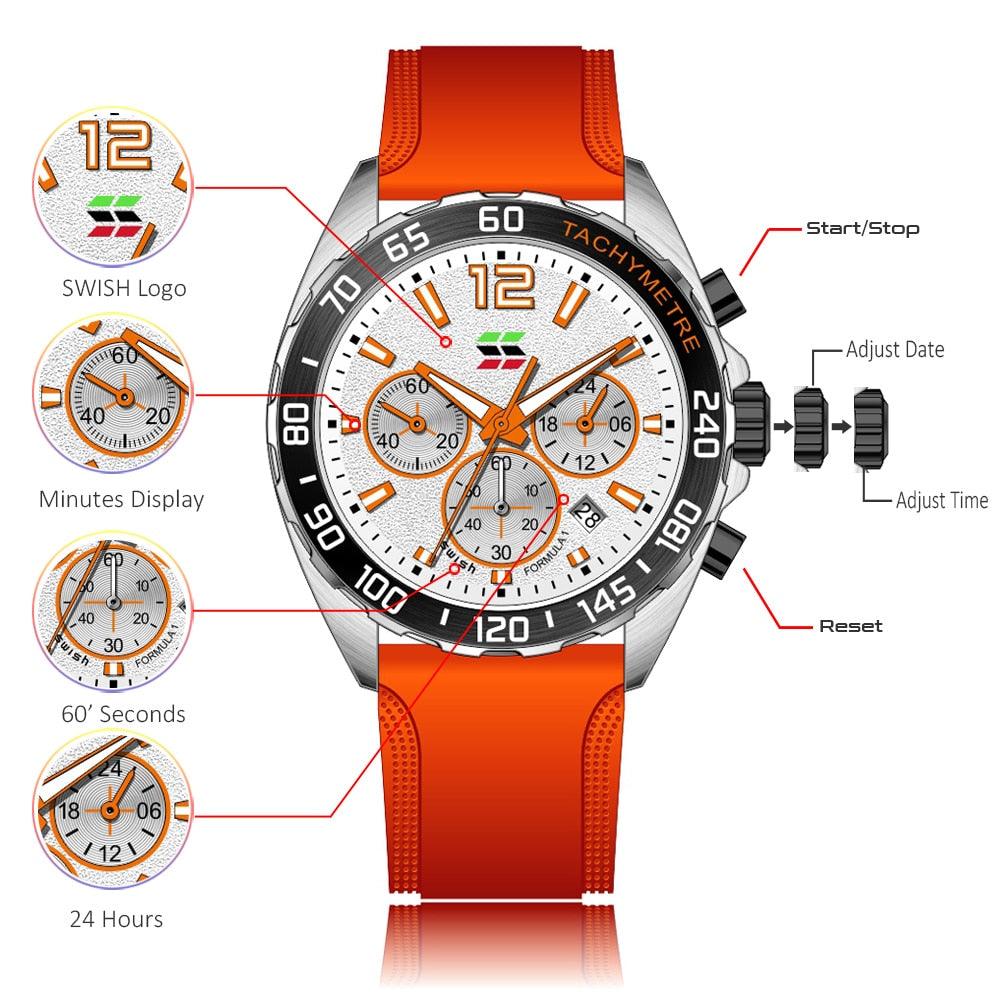 NEW MENS WATCHES Fashion Chronograph Top Brand Luxury Silicone Band Sport Quartz Watch - The Jewellery Supermarket