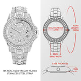 New Luxury Full Simulated Diamond Silver Quartz Wristwatch Hip Hop Iced Out Waterproof Fashion Watches - The Jewellery Supermarket