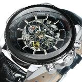 NEW - Luxury Men Silver Gold Skeleton Automatic Mechanical Wrist Military Watch - The Jewellery Supermarket