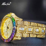 Fabulous 18KGP Luxe Rainbow Colours Simulated Diamonds Iced Out Fashion Quartz Wristwatch - The Jewellery Supermarket