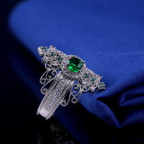 QUALITY RINGS Designer Luxury Green Round Retro Court Style AAA+ CZ Diamonds Ring - The Jewellery Supermarket