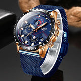 New Blue Top Brand Luxury Waterproof Casual Mesh Belt Fashion Quartz Wristwatches
