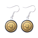 NEW Muslim Symbol Cabochon 16mm Glass Silver-plated Religious Drop Earrings - The Jewellery Supermarket