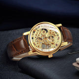 Top Brand Luxury Mechanical Transparent Golden Case Skeleton Watch for Men - The Jewellery Supermarket