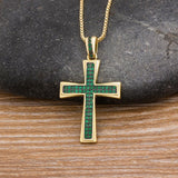 NEW AAA+ Cubic Zirconia Diamonds 4 Colors Choice Cross Blue/Purple/Green/Gold Crystal Necklaces - The Jewellery Supermarket