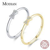 Charming AAAA Simulated Diamonds With Small Bow Finger Rings - Cute Stackable Rings Silver Fine Jewellery - The Jewellery Supermarket