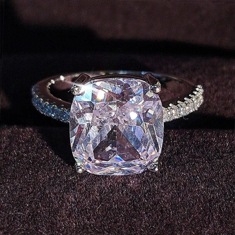 NEW ARRIVAL Luxury Cushion Cut Real silver color Designer AAA+ Quality CZ Diamonds Ring - The Jewellery Supermarket