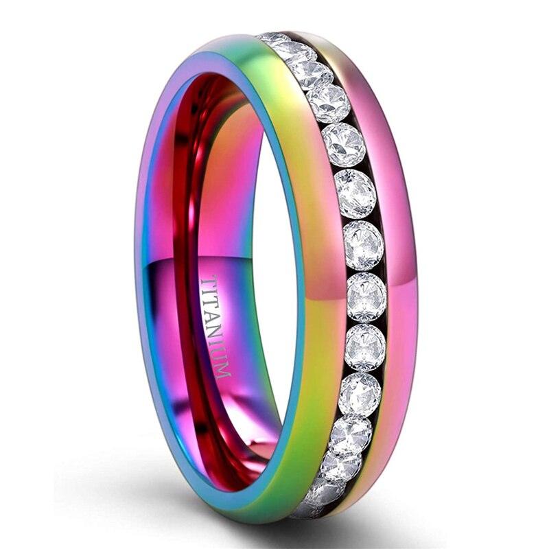 NEW - Silver/Black/Multi Colour Cubic Zirconia Inlaid for Men and Women - Engagement Wedding Titanium Ring - The Jewellery Supermarket