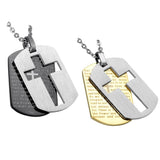 Christian Bible Lords Prayer Dog Tags in Gold Color Stainless Steel Cross Necklaces Pendants - Religious Necklace