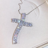 Luxury 925 Silver Cross Pendant With AAA+ Zircon Diamonds Long Religious Statement Necklace - The Jewellery Supermarket