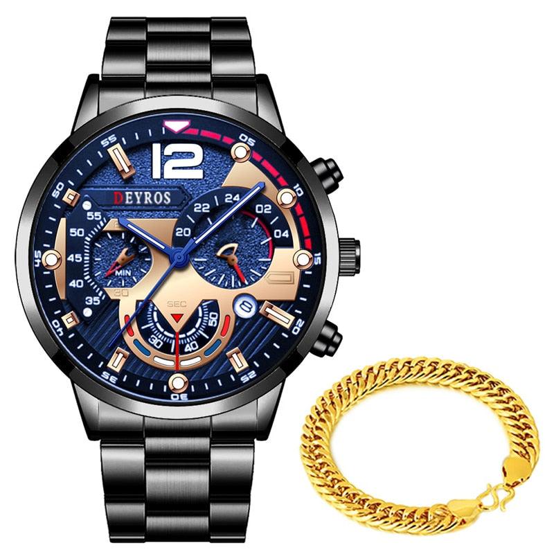 NEW MENS WATCHES - Luxury Mens Watches - Gold Colur Bracelet Stainless Steel Quartz Calendar Watch - The Jewellery Supermarket