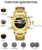 NEW ARRIVAL - Luxury Brand Big Dial Gold Mens Stainless Steel Waterproof Sport Watches for Men - The Jewellery Supermarket