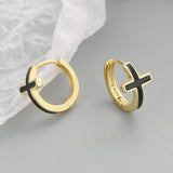 Simple Black Cross small Hoop Silver Color Earrings For Men and Women - Fashion Daily Religious Jewellery