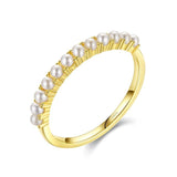 Women 925 Silver Gold Plated Round Elegant Small Pearl Rings - The Jewellery Supermarket
