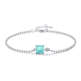 Luxury Women Silver Color Square Sterling Tourmaline Beads Chain Bracelet For Statement Jewelry