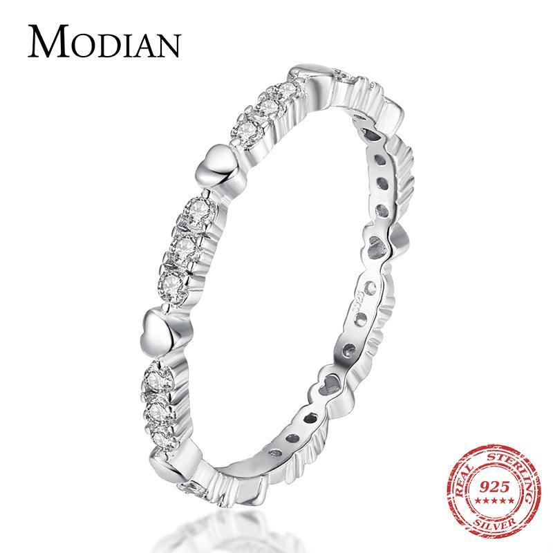 NEW ARRIVAL - Silver Hearts AAA+ Cubic Zirconia Diamonds Stackable Ring - The Jewellery Supermarket