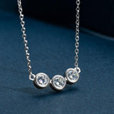 Luxury 3 Stone Round Cut 4mm High Quality Moissanite Diamonds Bezel Setting Necklace - Fine Jewellery