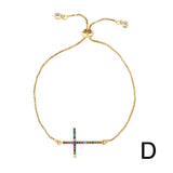 New Cubic Zirconia Crystals Sideways Jesus Cross Adjustable Gold Plated Bracelet with Cross Religious Jewellery - The Jewellery Supermarket