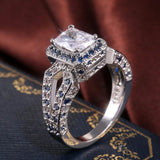 Adorable New Luxury Blue Color Princess Cut AAA+ Cubic Zirconia Diamonds Fashion Ring - The Jewellery Supermarket