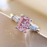 New Trendy Luxury Pink Color Princess Cut AAA+ Cubic Zirconia Diamonds Fashion Ring - The Jewellery Supermarket