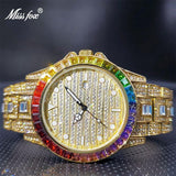 Fabulous 18KGP Luxe Rainbow Colours Simulated Diamonds Iced Out Fashion Quartz Wristwatch
