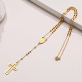 Black Gold Color Stainless Steel Women Cross Rosary Necklace Cross Pendant - Prayer Church Jewellery - The Jewellery Supermarket