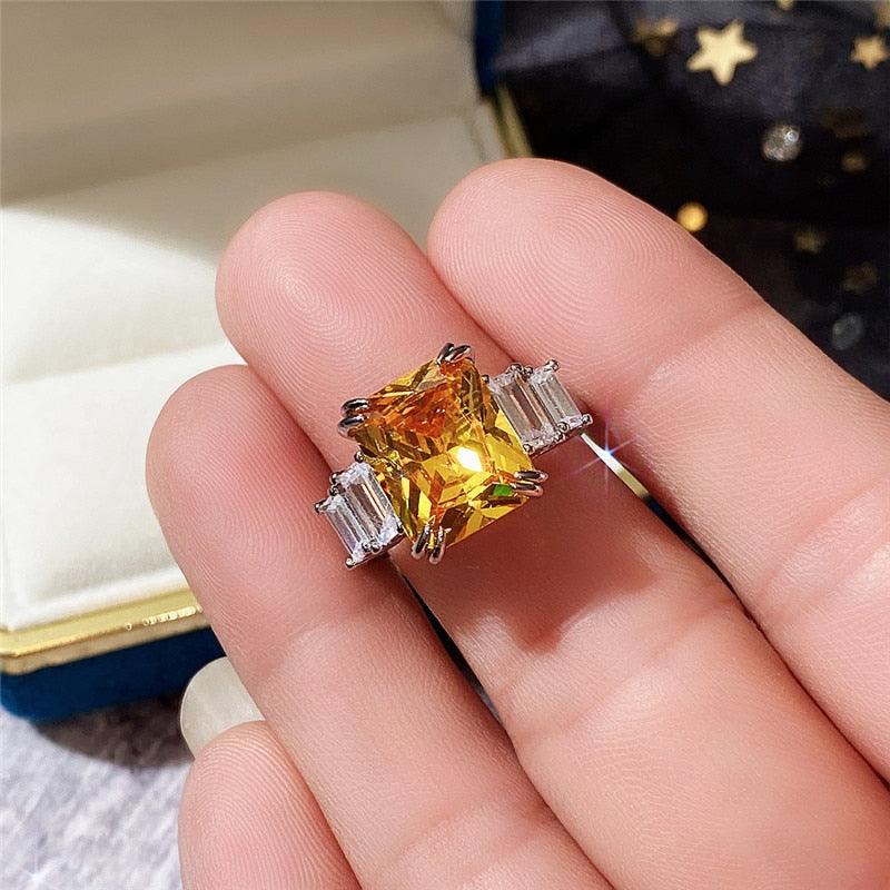 Gorgeous New Arrival Luxury Blue Yellow Color Rectangle AAA+ CZ Diamonds Fashion Ring - The Jewellery Supermarket
