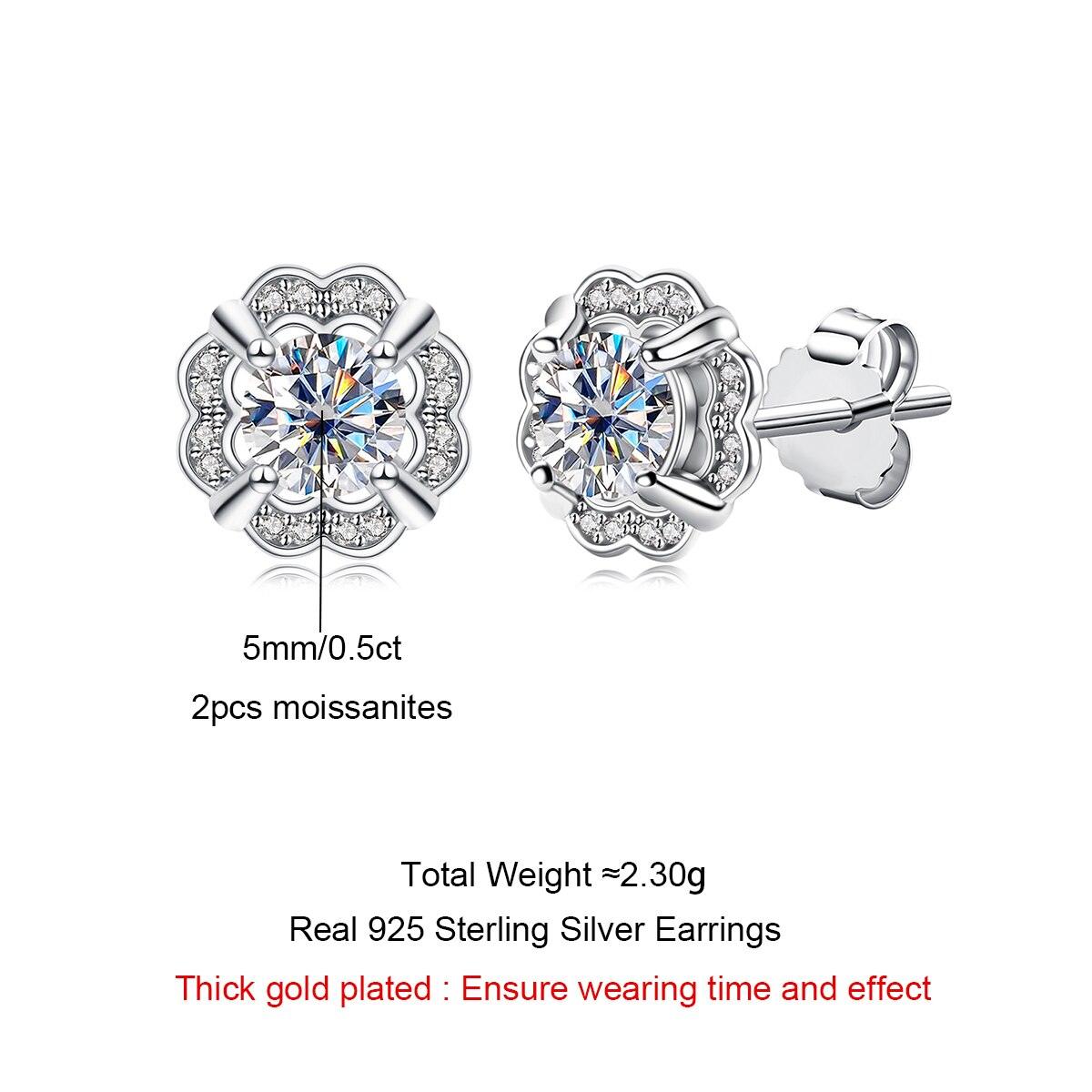 1 Carat Total D Color ♥︎ High Quality Moissanite Diamonds ♥︎ 925 Sterling Silver Charm Flower Stud Earrings - The Jewellery Supermarket