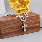 Silver Color Double Cross Pendant Splice Chain Bracelet For Women - Trendy Christian Jewellery - The Jewellery Supermarket