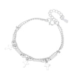 Silver Color Simple Cross Fashion Frosted Bead Round Bracelet for Women - Christian Jewellery  - The Jewellery Supermarket