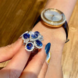 VINTAGE FASHION RINGS Luxury Sea Blue Geometric Floral AAA+ Cubic Zirconia Ring - The Jewellery Supermarket