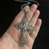 Large Victorian Cross Necklace Long 19” Chain Gold Silver Colour Religious Gothic Christian Jewellery - The Jewellery Supermarket